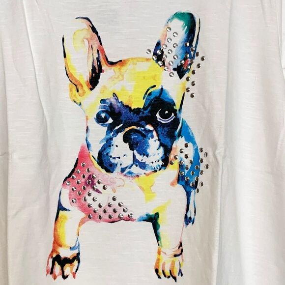 FOR THE REPUBLIC Rainbow Frenchie Dog Graphic T-Shirt with Accents Plus Size 1X - Picture 3 of 7